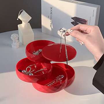 Topotter 4 Layers Jewelry Organizer Box, 360°Rotating Showcase Storage Organizer Rings Necklace Bra...