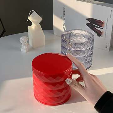 Topotter 4 Layers Jewelry Organizer Box, 360°Rotating Showcase Storage Organizer Rings Necklace Bracelet Earrings Holder, Jewelry Boxes & Organizers, Gift for Girls Mother Women(Red)