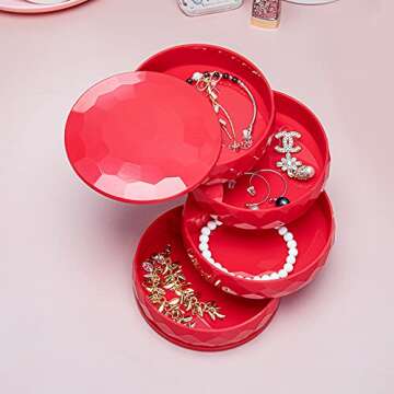 Topotter 4 Layers Jewelry Organizer Box, 360°Rotating Showcase Storage Organizer Rings Necklace Bracelet Earrings Holder, Jewelry Boxes & Organizers, Gift for Girls Mother Women(Red)