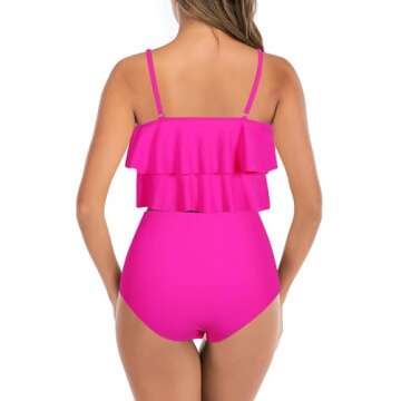 Womens High Waisted Bathing Suits Flounce Halter Tank Top Bikini Bottoms Tummy Control Modest Swimwe...