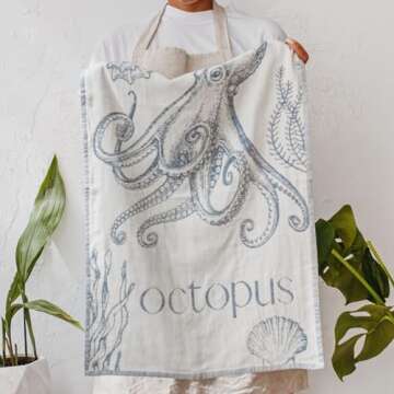 sea me at home Jacquard Tea Towels for Kitchen, Dish Towels for Drying Dishes, Kitchen Towels and Dishcloths Set, A Must-Have for Any Kitchen, 100% Cotton Set of 4 (Sea Life)