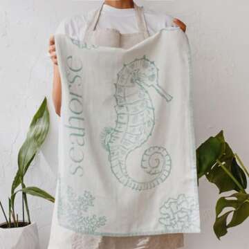 sea me at home Jacquard Tea Towels for Kitchen, Dish Towels for Drying Dishes, Kitchen Towels and Dishcloths Set, A Must-Have for Any Kitchen, 100% Cotton Set of 4 (Sea Life)