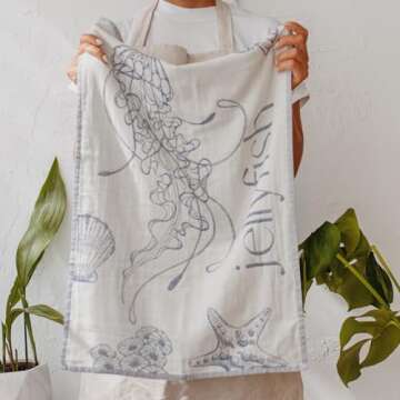 sea me at home Jacquard Tea Towels for Kitchen, Dish Towels for Drying Dishes, Kitchen Towels and Dishcloths Set, A Must-Have for Any Kitchen, 100% Cotton Set of 4 (Sea Life)