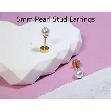 Elegant 14K Gold Screw Back Pearl Stud Earrings - Hypoallergenic, Perfect for All Ages