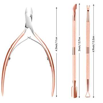 Cuticle Trimmer Cuticle Remover with Cuticle Pusher, XUNXMAS Professional Stainless Steel Durable Pedicure Manicure Tools Cutter Nipper Scissor Clipper for Fingernails and Toenails Rose Gold