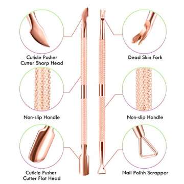 Cuticle Trimmer Cuticle Remover with Cuticle Pusher, XUNXMAS Professional Stainless Steel Durable Pedicure Manicure Tools Cutter Nipper Scissor Clipper for Fingernails and Toenails Rose Gold
