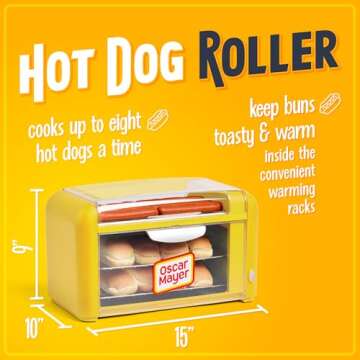 Nostalgia Oscar Mayer Extra Large Hot Dog Roller & Bun Toaster Oven - Cook Up to 8 Hot Dogs!