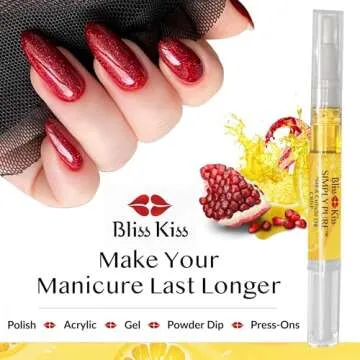 Bliss Kiss | Crisp Fragrance 4 Nail Oil Cuticle Pens w/Vitamin E & Jojoba⏤Nail Strengthener Nail Growth Serum for Brittle Peeling Breaking Thin Nails
