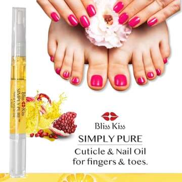 Bliss Kiss | Crisp Fragrance 4 Nail Oil Cuticle Pens w/Vitamin E & Jojoba⏤Nail Strengthener Nail Growth Serum for Brittle Peeling Breaking Thin Nails