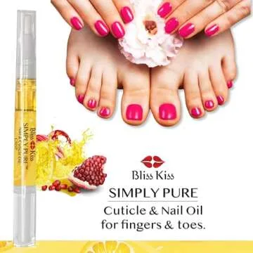 Bliss Kiss | Crisp Fragrance 4 Nail Oil Cuticle Pens w/Vitamin E & Jojoba⏤Nail Strengthener Nail Growth Serum for Brittle Peeling Breaking Thin Nails