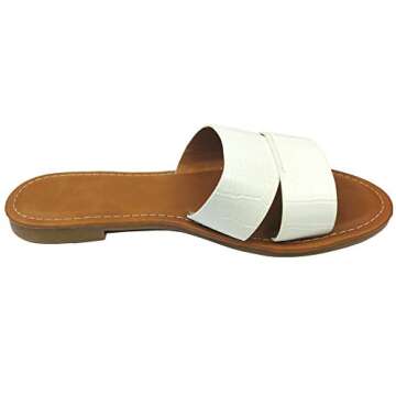 Flat slide sandal with single over the toe braided criss cross strap, White, 9