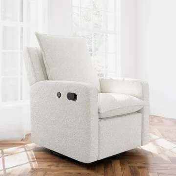 Storkcraft Timeless Recliner Glider with USB Charging Port (Ivory Boucle) - Ultimate Nursery Rocking Chair, Baby Glider Chair for Nursery, 360° Swivel Recliner, Plush Upholstery