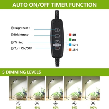 GooingTop Grow Light 50W Full Spectrum Adjustable Height and Timer