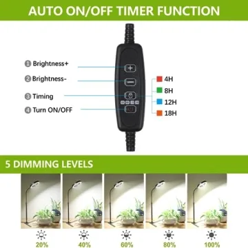GooingTop Grow Light 50W Full Spectrum Adjustable Height and Timer