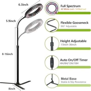 GooingTop Grow Light 50W Full Spectrum Adjustable Height and Timer