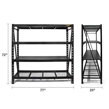 DEWALT 6-Foot Tall, 4 Shelf Steel Wire Deck Industrial Storage Rack, Adjustable for Custom Workshop/...