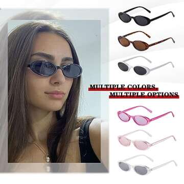 VIA LEECA Retro 90s Oval Sunglasses Women Trendy Small Fashion Tinted Narrow Sun Glasses UV400 Protection for Driving Party Gift Black Aesthetic Accessories