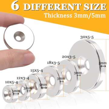 50 Pcs Strong Ring Neodymium Magnets with Hole, Small Permanent Round Rare Earth Magnets Heavy Duty, for Locker Refrigerator Cruise Crafts Science Industrial Screws (10 x 5 mm Hole 4 mm)