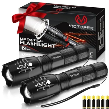 Victoper LED Flashlight 2 Pack, Bright 2000 Lumens Tactical Flashlights High Lumens with 5 Modes, Wa...