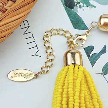 Bocar Multi Layer Chunky Bib Statement Seed Beads Cluster Collar Necklace for Women Gift (NK-10351-yellow)