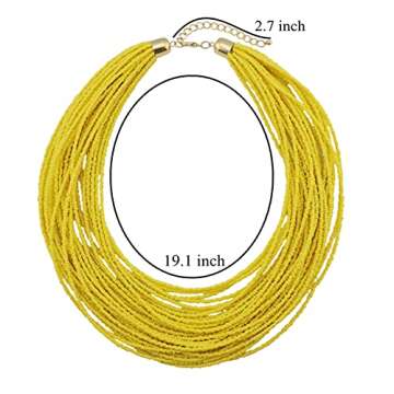 Bocar Multi Layer Chunky Bib Statement Seed Beads Cluster Collar Necklace for Women Gift (NK-10351-yellow)