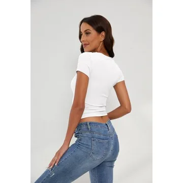 KAMISSY Women's Round Neck Crop Tee for Workout & Casual