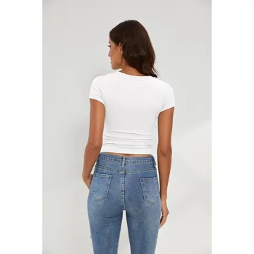 KAMISSY Women's Round Neck Crop Tee for Workout & Casual