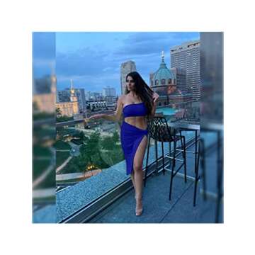 BEAGIMEG Women’s One Shoulder Bodycon Dress in Royal Blue