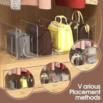 2pcs Clear Plastic Purse Handbag Organizer 4 Sections Bag Closet Shelf Divider Purse Display Stand Handbag Storage Organizer Clear Desk File Sorter Stand Holder Bookshelf (2)