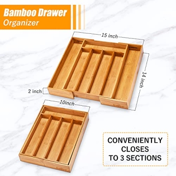 Bellsal Expandable Bamboo Cutlery Tray - Perfect Organizer