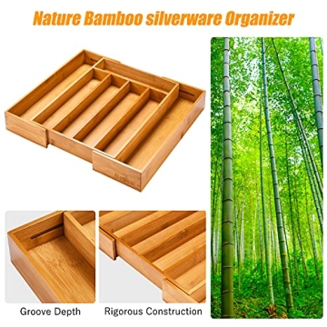 Bellsal Expandable Bamboo Cutlery Tray - Perfect Organizer