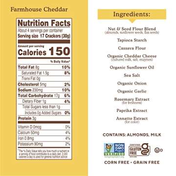 Simple Mills Almond Flour Crackers, Farmhouse Cheddar - Gluten Free, Healthy Snacks, 4.25 Ounce (Pack of 3)