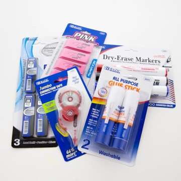 BAZIC School Kit 66 Pieces, School Supplies Bundle Pack for K-12 Grade Student, Pencil, Eraser, Highlighter, Dry Erase Marker, Glue, Correction, 1-Pack