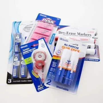 BAZIC School Kit 66 Pieces, School Supplies Bundle Pack for K-12 Grade Student, Pencil, Eraser, Highlighter, Dry Erase Marker, Glue, Correction, 1-Pack