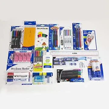 BAZIC School Kit 66 Pieces, School Supplies Bundle Pack for K-12 Grade Student, Pencil, Eraser, Highlighter, Dry Erase Marker, Glue, Correction, 1-Pack
