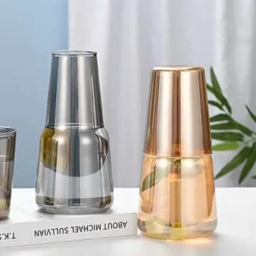 Sizikato Amber Glass Bedside Night Water Carafe with Tumbler