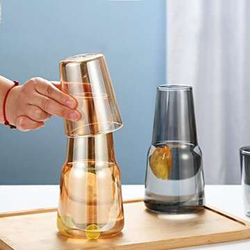 Sizikato Amber Glass Bedside Night Water Carafe with Tumbler