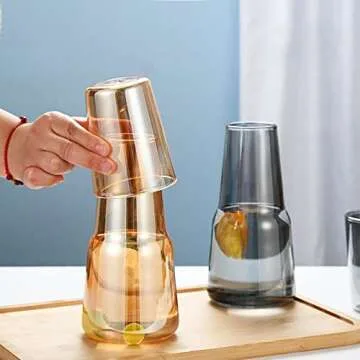 Sizikato Amber Glass Bedside Night Water Carafe with Tumbler