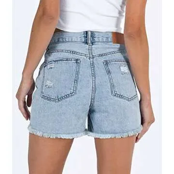 ZOLUCKY Womens Mid Rise Jean Shorts Front Buttons Crossover Raw Hem Casual Denim Shorts for Summer Light Blue, Large