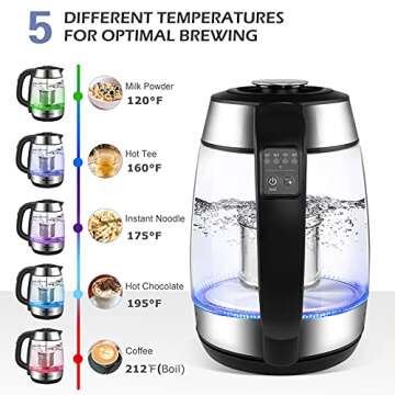 Electric Kettles with Tea Infuser, 1.7L Temperature Control Tea Kettle, 1500W Fast Heating Water Boiler, Cordless BPA Free Water Heater with Auto Shut-Off & Boil-Dry Protection (Borosilicate Glass)