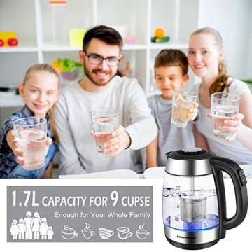 Electric Kettles with Tea Infuser, 1.7L Temperature Control Tea Kettle, 1500W Fast Heating Water Boiler, Cordless BPA Free Water Heater with Auto Shut-Off & Boil-Dry Protection (Borosilicate Glass)