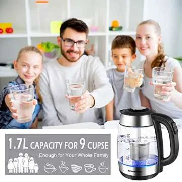 Electric Kettles with Tea Infuser, 1.7L Temperature Control Tea Kettle, 1500W Fast Heating Water Boiler, Cordless BPA Free Water Heater with Auto Shut-Off & Boil-Dry Protection (Borosilicate Glass)