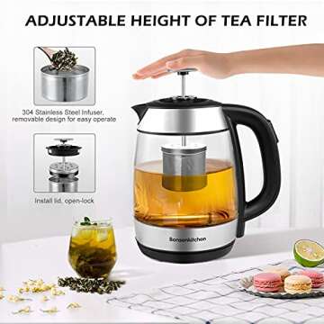Electric Kettles with Tea Infuser, 1.7L Temperature Control Tea Kettle, 1500W Fast Heating Water Boiler, Cordless BPA Free Water Heater with Auto Shut-Off & Boil-Dry Protection (Borosilicate Glass)