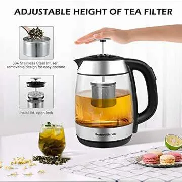 Electric Kettles with Tea Infuser, 1.7L Temperature Control Tea Kettle, 1500W Fast Heating Water Boiler, Cordless BPA Free Water Heater with Auto Shut-Off & Boil-Dry Protection (Borosilicate Glass)