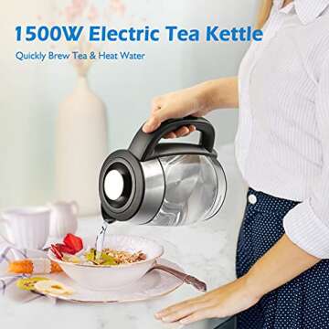 Electric Kettles with Tea Infuser, 1.7L Temperature Control Tea Kettle, 1500W Fast Heating Water Boiler, Cordless BPA Free Water Heater with Auto Shut-Off & Boil-Dry Protection (Borosilicate Glass)
