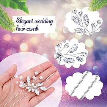 Yeshone 5 Pieces Wedding Hair Comb Bridal Hair Pins Crystal Pearl Hair Accessories Rhinestone Flower Hair Piece for Wedding Bride Women(Silver,Classic Style)