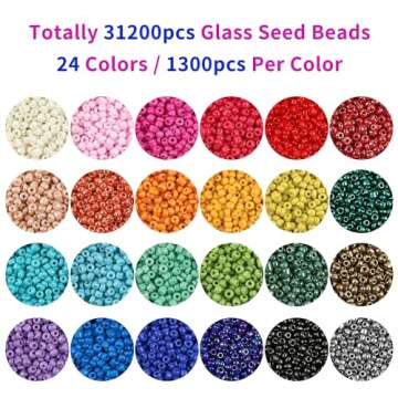 DICOBD 31200pcs 2mm Glass Seed Beads for Bracelet Making Kit, Small Beads, 24 Color Craft Beads for Jewelry Making and Crafts