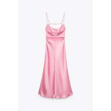 Pink Camis Long Dresses Women Satin Cut Out Sleeveless Slip Dress Female Backless Sexy Party Dresses Summer Slit Midi Dress