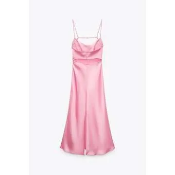 Pink Camis Long Dresses Women Satin Cut Out Sleeveless Slip Dress Female Backless Sexy Party Dresses Summer Slit Midi Dress