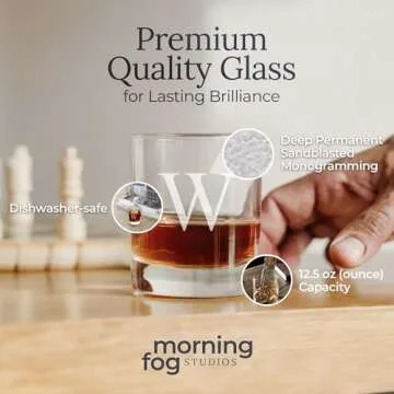 Morning Fog Studios Personalized Whiskey Glasses Set of 2, Engraved Monogram Old Fashioned Bourbon Glassware, 12.5 oz, Ideal for Men, Gifts, Birthday, Anniversary, Christmas, Groomsmen, (W)